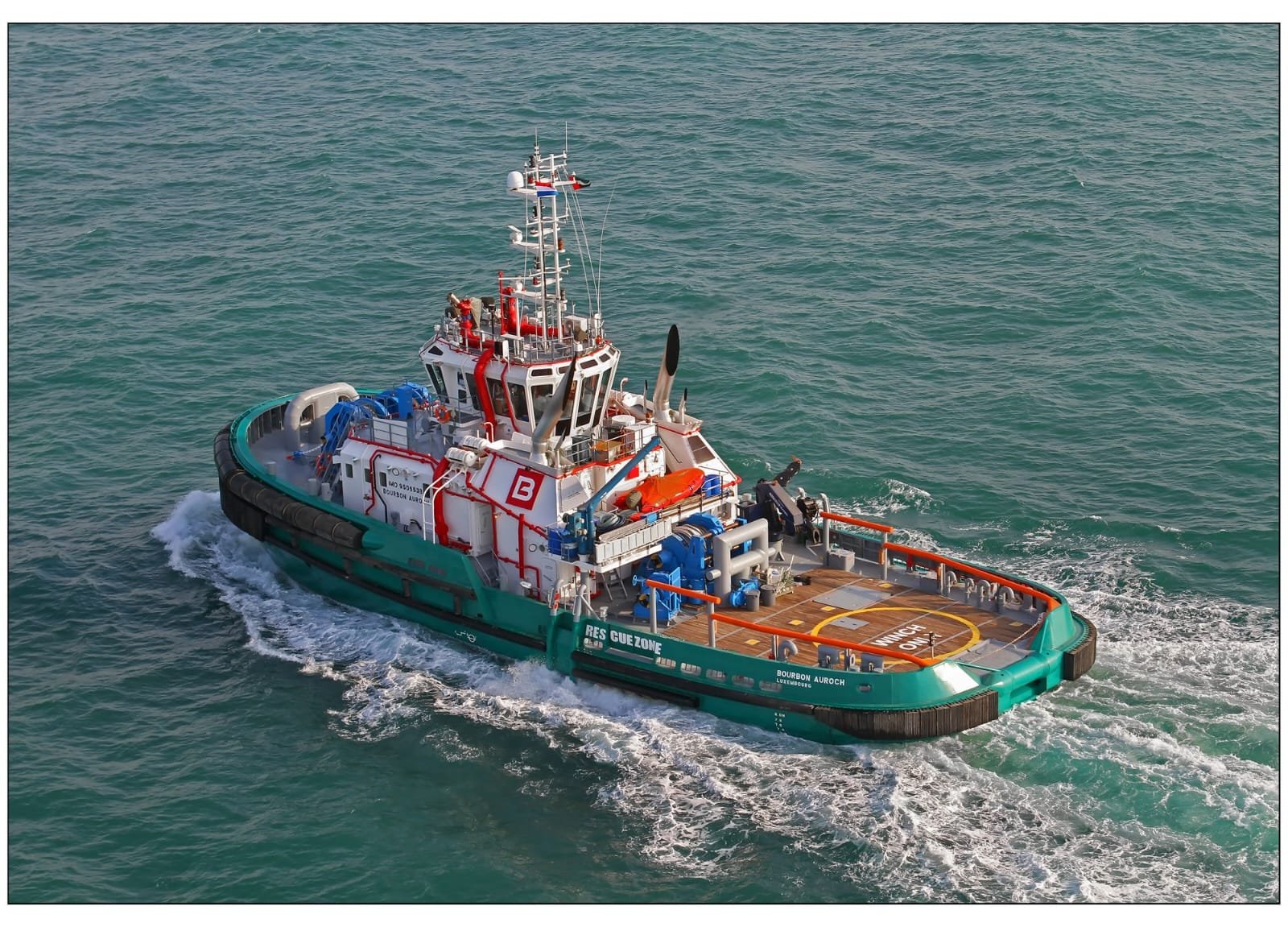 Anchor handling tug supply vessel under way offshore